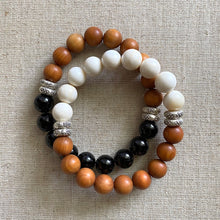 Load image into Gallery viewer, Stack of Sandalwood, Black Tourmaline, and Tridacna Bracelets