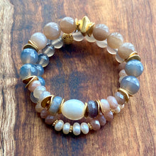 Load image into Gallery viewer, Peach Moonstone and Gold Bracelet Duo