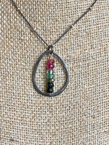 Close-up of Multi-Color Tourmaline and Oxidized Silver Necklace