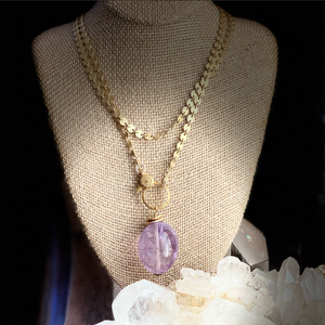 Large Lavender Amethyst Nugget and Diamond Clasp Necklace