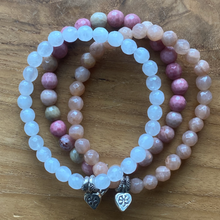 Load image into Gallery viewer, Peach Moonstone Heart Charm Bracelet
