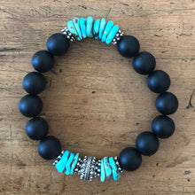 Load image into Gallery viewer, Black Onyx and Natural Arizona Turquoise Bracelet
