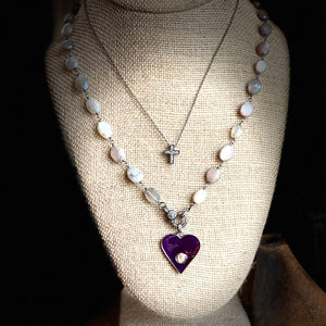 Purple Heart and Rose Cut Diamond Necklace