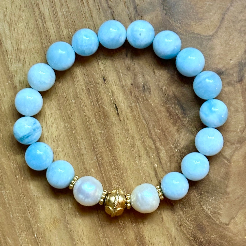 Aquamarine and Fresh Water Pearls Bracelet