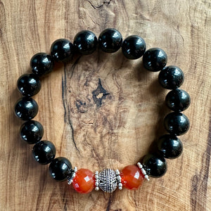 Black Tourmaline and Carnelian Bracelet