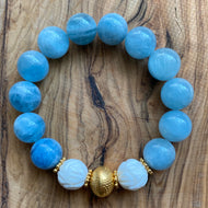 The Belle: Aquamarine and Carved Tridacna Bracelet