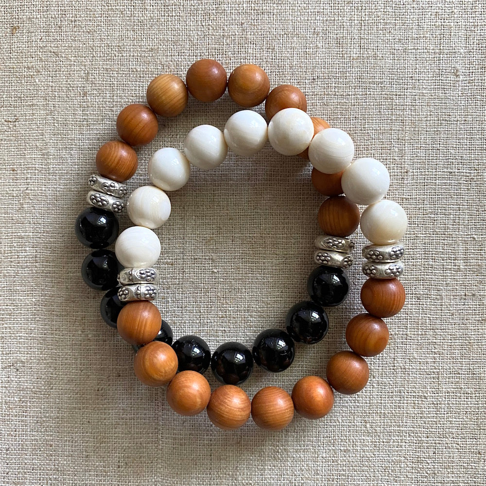 Black and White Stacked Beaded Bracelets