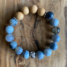Load image into Gallery viewer, Blue Banded Agate and Sandalwood Bracelet Stack