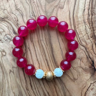 The Sara: Hot Pink Jade and Carved Tridacna Bracelet