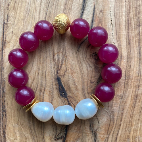 The Ella: Cherry Jade and Fresh Water Baroque Pearls Bracelet