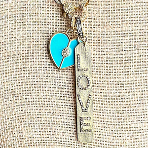 Love and Heart Diamond Pave Paperclip Necklace