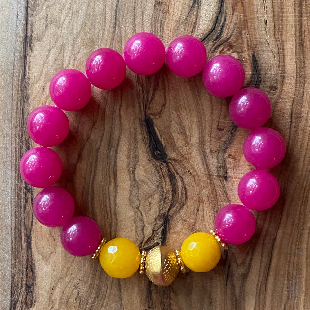 The Rosie: Pink Chalcedony and Yellow Jade Bracelet
