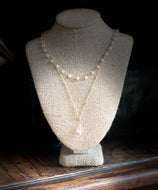 Double Chain with Rose Quartz and Pink Opal Necklace