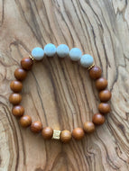 White Agate and Dark Sandalwood Bracelet