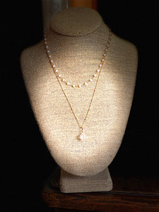 Double Chain with Rose Quartz and Pink Opal Necklace