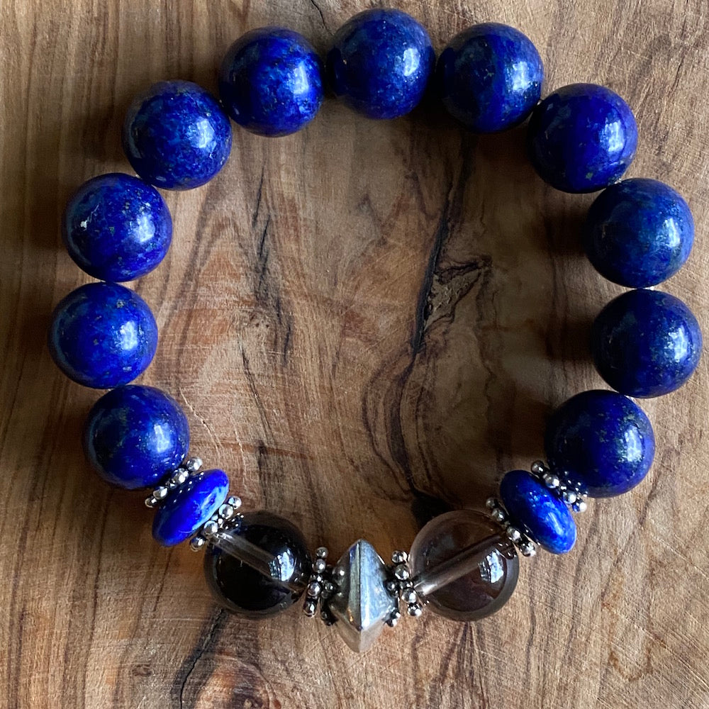 Lapis Lazuli and Smoky Quartz Bracelet