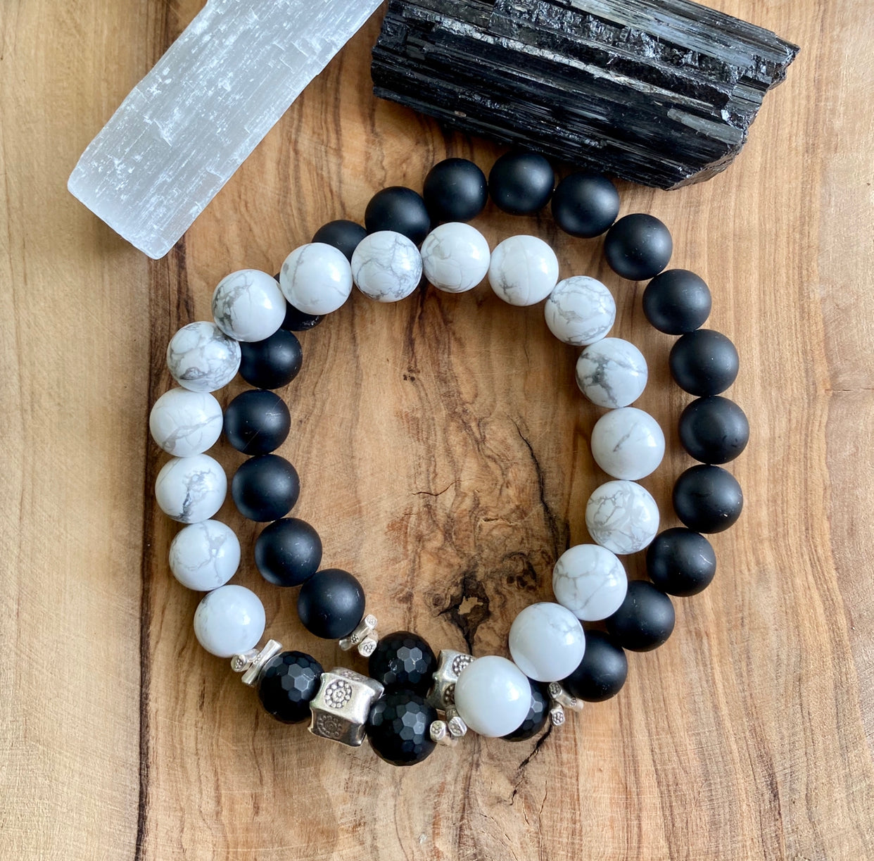 Black Onyx and White Howlite Bracelet Set – LaSirene Designs