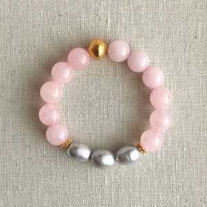 The Margaux: Rose Quartz and Freshwater Peacock Pearls Bracelet