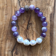 Freshwater Pearls and Chevron Amethyst Bracelet