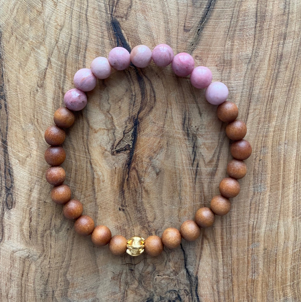 Petite Rhodonite and Sandalwood Bracelet ~ temporarily sold out