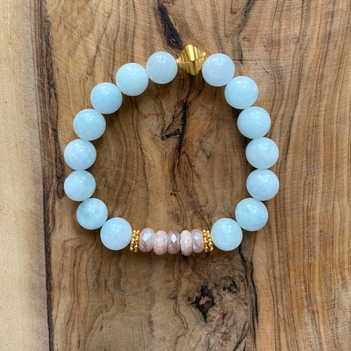 Aquamarine and Peach Moonstone Spring Bracelet