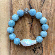 The Liz: Aquamarine and Baroque Pearl Bracelet