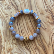 Gold and Peach Moonstone Beaded Bracelet