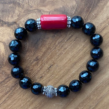 Load image into Gallery viewer, Black Onyx and Coral Bracelet