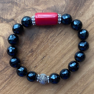 Black Onyx and Coral Bracelet