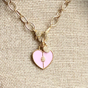 Pink Enamel and Diamond Pave Heart Necklace ~ On Sale!