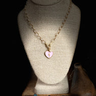 Pink Enamel and Diamond Pave Heart Necklace ~ On Sale!