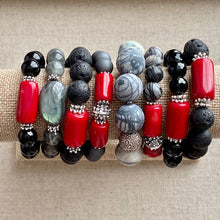 Load image into Gallery viewer, Black Onyx and Coral Bracelet