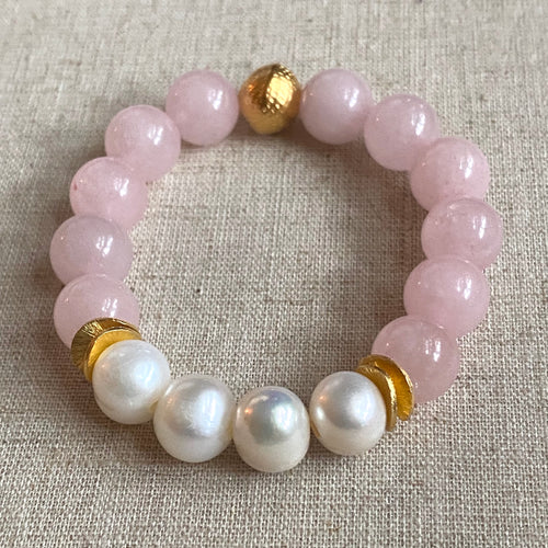 The Michelle: Rose Quartz and Freshwater Pearls Bracelet