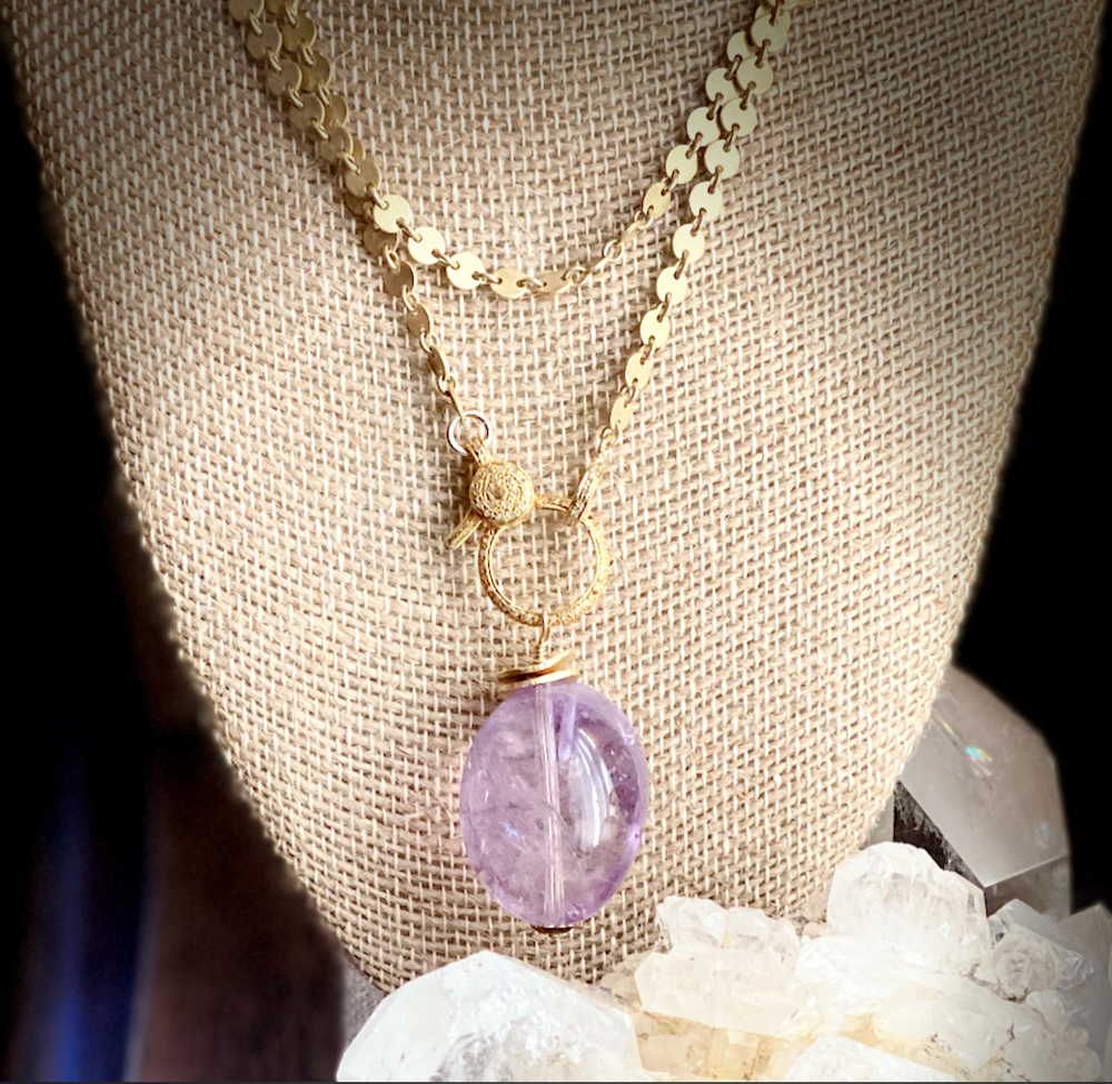Large Lavender Amethyst Nugget and Diamond Clasp Necklace