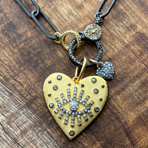 Double Diamond Pave Heart Necklace