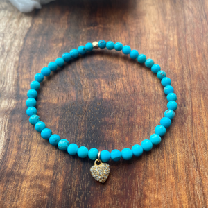 Turquoise and Diamond Pave Heart Bracelet