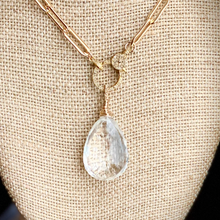 Load image into Gallery viewer, Large Clear Quartz Drop and Diamond Pave Clasp Necklace