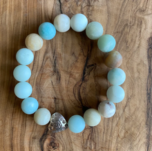 Load image into Gallery viewer, Matte Amazonite and Karen Hill Silver Heart Bead Bracelet