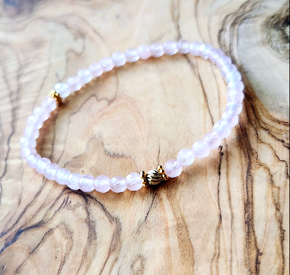 Mini Rose Quartz and Gold Bracelet LaSirene Designs