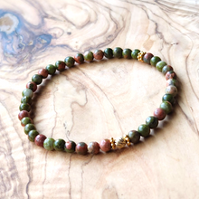 Load image into Gallery viewer, Mini Unakite Jasper and Gold Bracelet