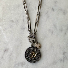 Load image into Gallery viewer, Oxidized Silver and Diamond Ohm Pendant Necklace
