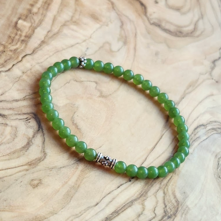 Mini Green Jade Bracelet with Sterling Silver Beads
