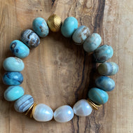 The Solange: Fire Agate and Freshwater Baroque Pearls Bracelet