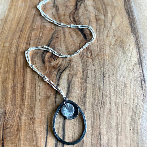 Simple Two-Tone Silver Disc Necklace ~ On Sale!