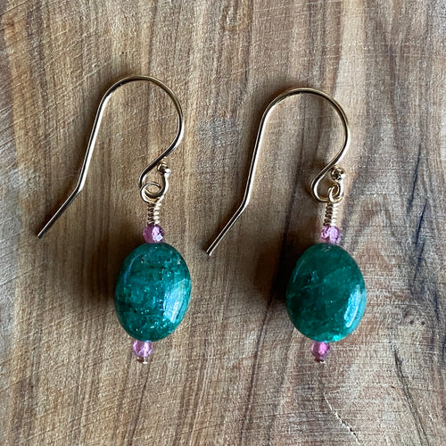 Petite Emerald and Pink Tourmaline Earrings