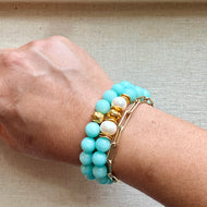 Freshwater Pearls and Tiffany Blue Jade Bracelet Set