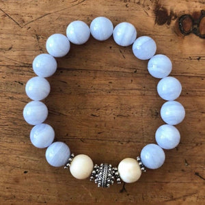 Blue Lace Agate with Tridacna Bracelet Set ~ Over 30% OFF