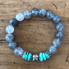 Load image into Gallery viewer, Gray Quartz and Turquoise Bracelet with Sterling Silver