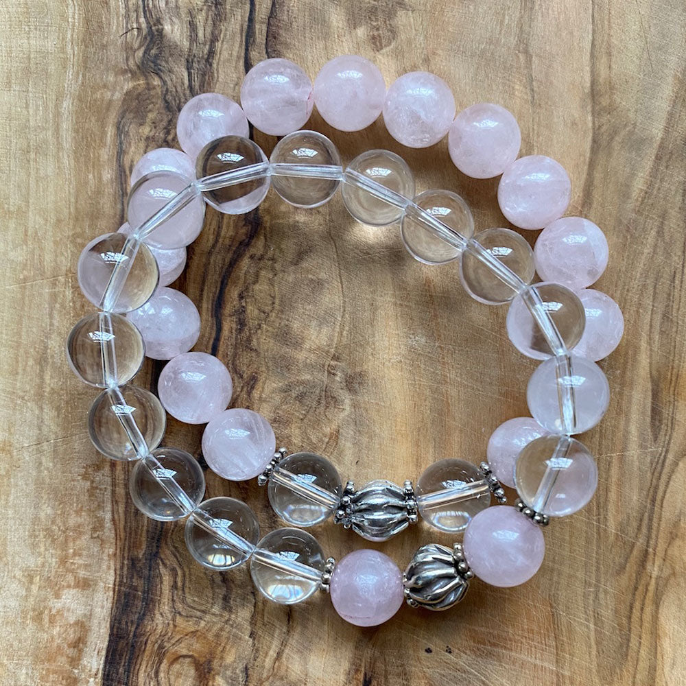 In This Together Bracelet Set: Clear Crystal and Rose Quartz