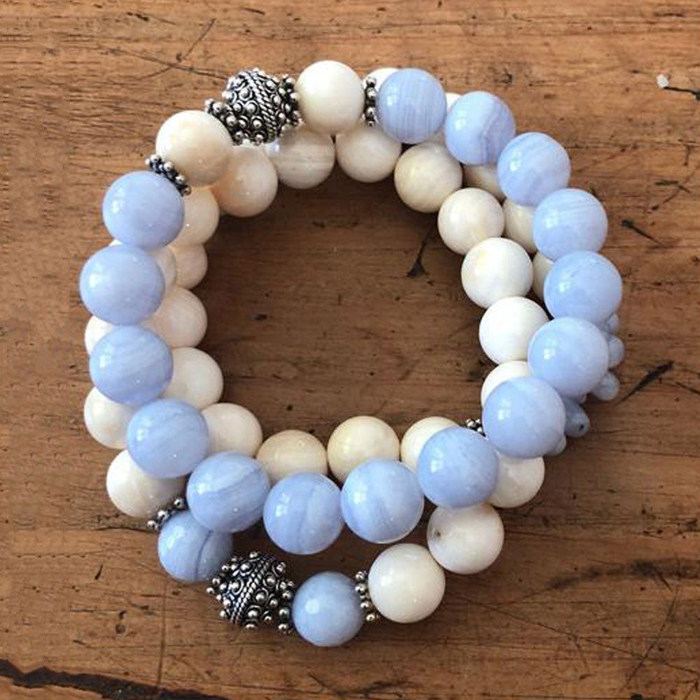 Blue Lace Agate with Tridacna Bracelet Set ~ Over 30% OFF